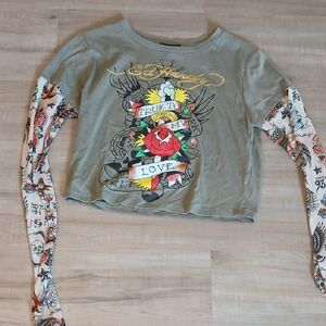 Ed Hardy Women's Graphic Long Sleeve Top - Green